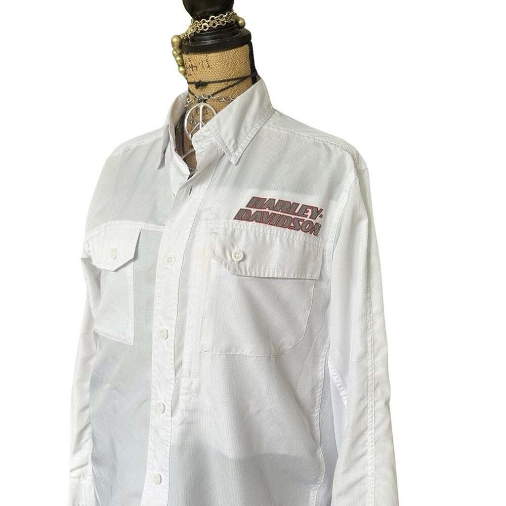 HARLEY DAVIDSON men's white genuine motorcycle biker rider shirt SIZE MEDIUM - Picture 8 of 12